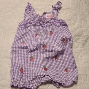 Mayfair Purple romper with strawberries sz 3/6 mth